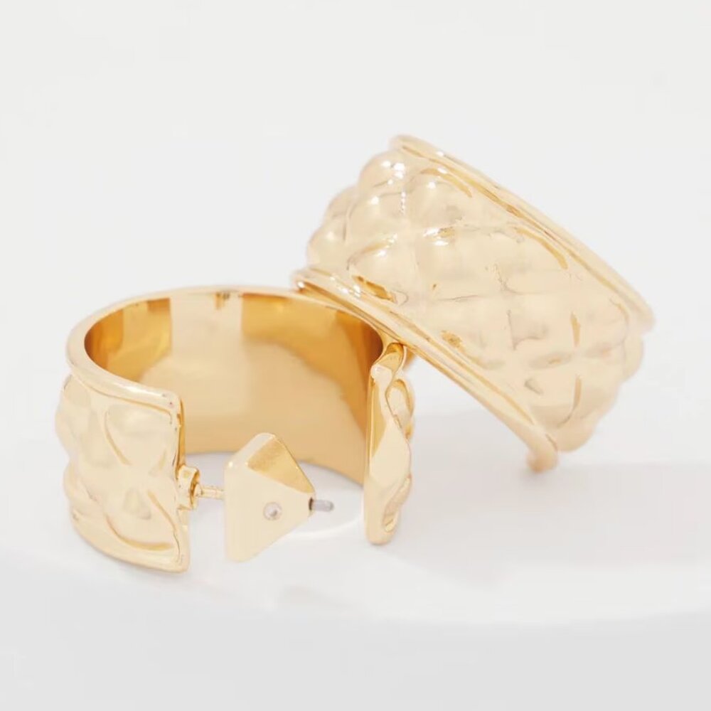 WHBM Quilted Gold Hoop Earrings Stud